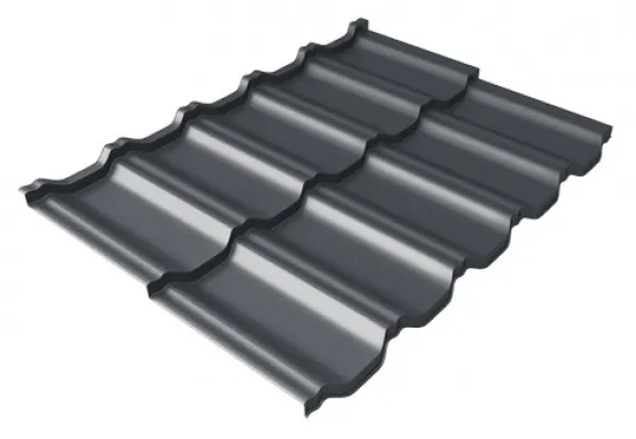 Металлочерепица модульная Квинта Uno Grand Line c 3D резом 0,5 Satin Мatt RAL 7024 мокрый асфальт купить в Орле